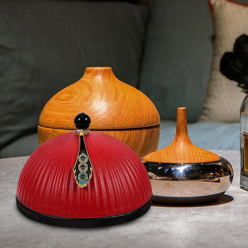 منفضة سجائر خزفية حمراء مع غطاء للإكسسوارات التدخين الداخلية والخارجية للمنزل والمكتب - Image 5